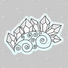 一种由水晶或宝石和一根风格化的小树枝组成的矢量组合。石英、矿物和钻石。手绘涂鸦插图设计
