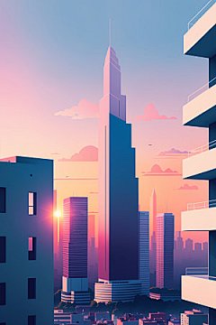 城市扁平风楼房插画