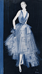 其中包括图片：René Gruau 1946 Lucien Lelong, evening gown — Clipping