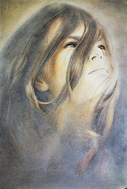 很有feel的画面女孩微仰着头表情凝重而深刻眼神充满憧憬的希望头发