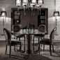 Italian Nubuck Leather Round Glass Dining Table and Chairs Set