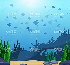 海底世界鱼群风景  - 源文件下载【酷图网】礁石,海草,蝴蝶鱼,大海,创意,海底,eps,ai,矢量,高清图片,素材,