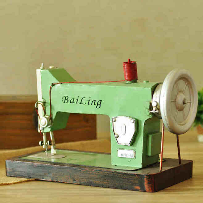 美式乡村复古做旧缝纫机摆件道具