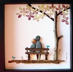 用石头、树枝、贝壳DIY创意石头画，有空试试吧！ ​​​​