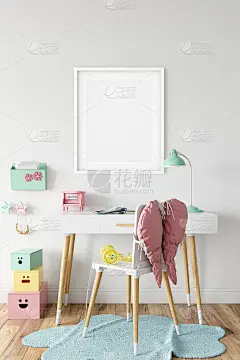 画框和海报模拟客厅。北欧室内。3d渲染，3d插图
