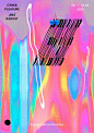 【蒸汽波风格】【海报欣赏】【版式参考】【排版欣赏】【配色参考】【文字排版】蒸汽波艺术的装饰性元素十分具有代表性，比如流淌的水波纹、炫彩复杂的边框和网格等元素。