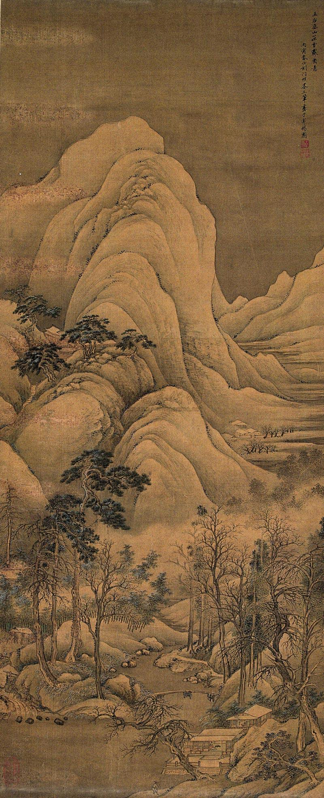 王翚山庄雪霁王右丞山庄雪霁图意雪景人物山水立轴欣赏