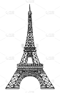 绘画插图,符号,埃菲尔铁塔,巴黎,线条画,动物手,白色背景,国际著名景点,城市生活,背景分离