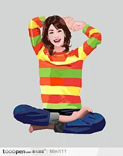 条纹衫女性矢量插画