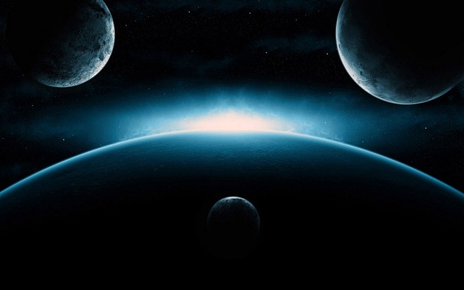 space planets science fiction artwork digital art dark blue