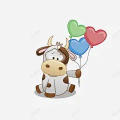 卡通手绘可爱的奶牛高清素材 创意 动漫动画 卡通动物 可爱的奶牛 手绘 气球 元素 免抠png 设计图片 免费下载