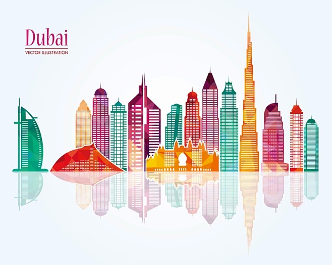 迪拜城市建筑背景模板矢量图高清素材 设计...