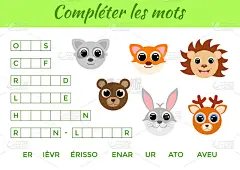 ComplÃ©ter les mots -完成单词，写出缺少的字母。儿童与可爱的动物配对的教育游戏。