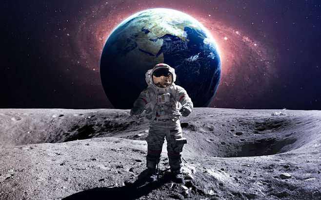 月球太空宇航员远景地球