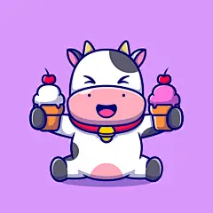 牛年快乐微笑的小奶牛与冰淇淋甜筒插画