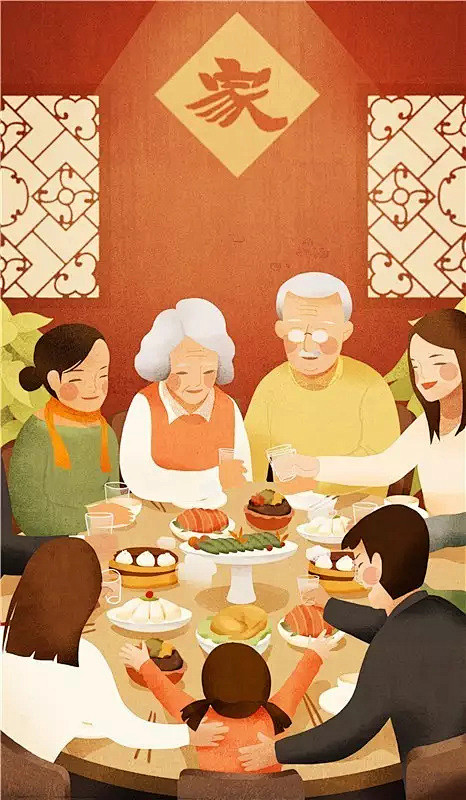 家人闲坐灯火可亲团圆
