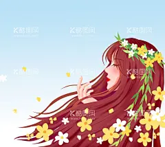  长发女性   - 源文件下载【酷图网】手绘,侧脸,长发,女性人物,元素,