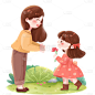 送母亲花朵的小女孩元素