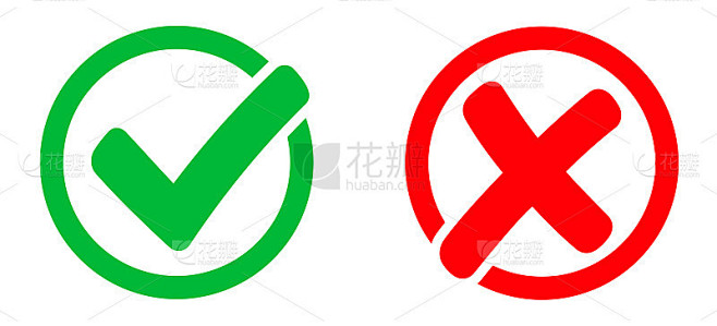 勾选标记和X标记图标。勾选和x标记图标的应用程序和网站。绿色和红色的复选标记图标上的白色背景-股票矢