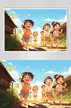 数字艺术学生放假开心过暑假扁平风插画