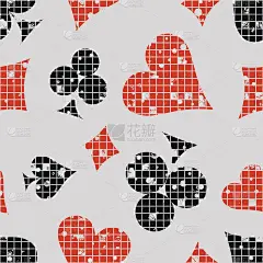 无缝矢量抽象图案背景与纸牌图标Grunge纹理与磨损，裂缝和美味。老式设计平面插图。系列游戏，赌博模