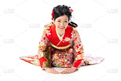 长袖和服,注视镜头,女人,衣服,亚洲,分离着色,白色,簪子,和服腰带,水平画幅