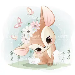 清新小鹿插画  - 源文件下载【酷图网】卡通,清新,小清新,鹿,小鹿,动物,花,草,花草,卡通动物,可爱,有趣,趣味,可爱动物,草地,草丛,草坪,蝴蝶,兔子,小白兔,插画,底纹,背景,纹理,条纹,素材,矢量,图片,设计,广告设计,高清,ai,eps,