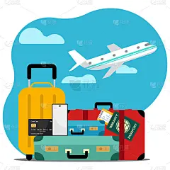 扁平旅游和旅游海报设计世界各地与夏季元素。矢量插图。安全的暑假和豁免护照或面具