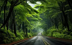 公路两边的绿植树木壁纸