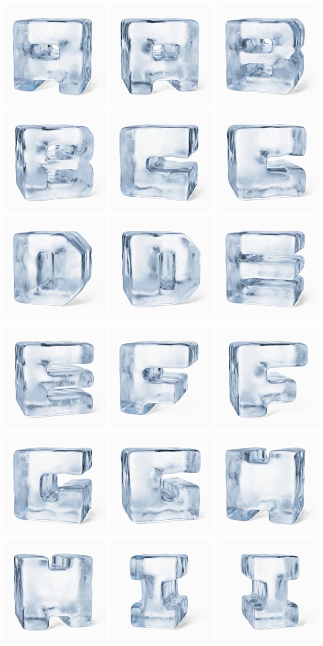3D冰莹剔透冰块字母字体