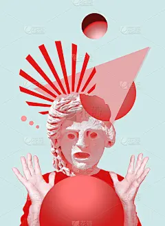 当代拼贴惊讶的雕像头