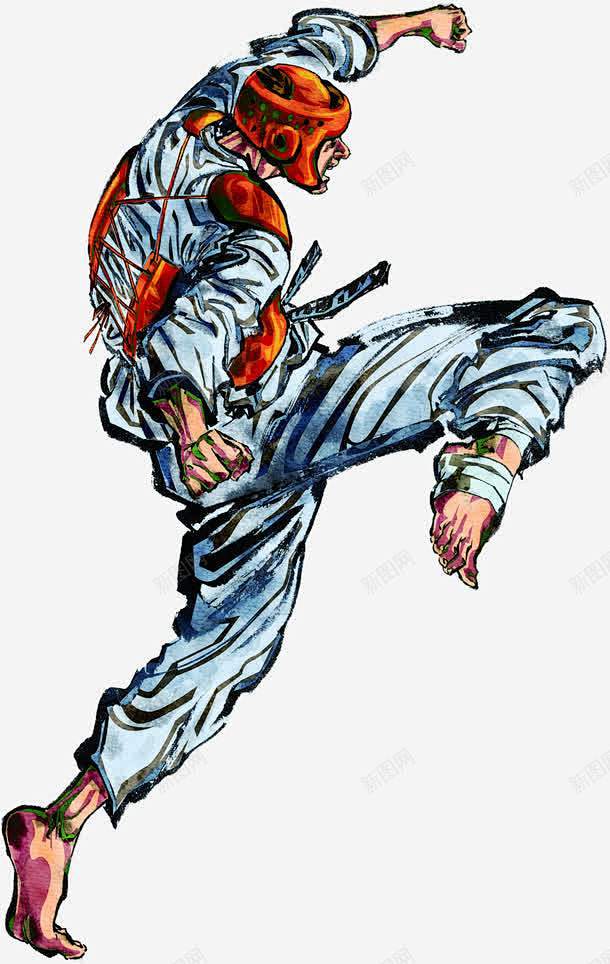 手绘搏击运动员创意素材