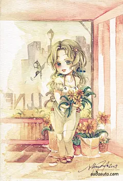 Clap san 中国风水彩CG漫画 艺术插画 美女 精灵 水彩画 CG 花 日本漫画 插画 女孩 塔罗牌 同人 可爱 传统漫画 中国风 CG 