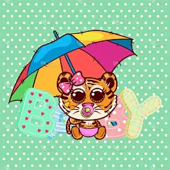 可爱的,虎,矢量,庆生会,卡通,女孩,贺卡,请柬,野生动物,小的