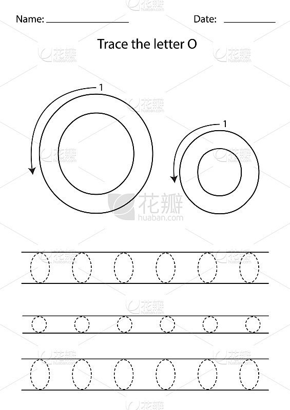 为孩子学习英文字母。字母O。