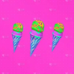 极简风格的拼贴艺术。3d渲染创意冰淇淋设计。派对,食物的概念