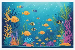 大海珊瑚礁深海生物海洋插画图片