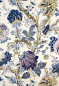 SCHUMACHER INDIAN ARBRE Jacobean Linen Fabric 10 yards Hyacinth Lavender Blue Multi
