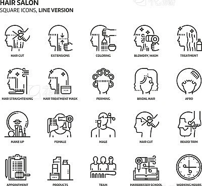 Hair salon, square icon set素材-花瓣网