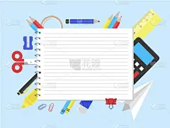 矢量,学校用品,绘画插图,笔记本,纸,荧光笔,传单,橡皮擦,铅笔
