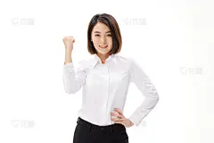 人物系列实景单手叉腰加油手势的年轻女性