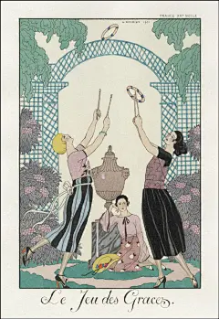 《时尚插画/Falbalas et fanfreluches. Almanach des modes présentes, passées et futures pour》】
作者：塞西尔•柯贝尔（Cécile Sorel）、安妮•伊丽沙白（Anna Elisabeth de Brancovan）等
插图：乔治•巴比尔（George Barbier，1882-1932）
出版：Meynial（巴黎/Paris），1922–1926