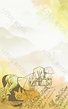 简笔手绘稻田秋收粮食海报背景psd