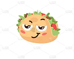 手绘卡通插图玉米饼表情。快餐矢量绘图表情。美味的餐形象。平底风格系列墨西哥菜