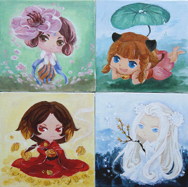 鹿眠  的插画 丙烯画的春夏秋冬