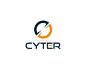 the logo for cyter is shown in blue and orange colors on a white background
