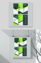 荧光绿撞色三折页设计矢量素材