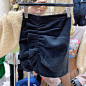 RuRu 韩国2021冬季新款 纯色高腰荷叶边皱褶修身防走光灯芯绒短裙-淘宝网