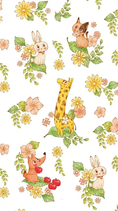 小动物 长颈鹿 猫咪 兔子 插画~ LINE 换不完的背景手机壁纸..