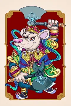门神鼠将彩色手绘国潮民俗鼠年新年插画